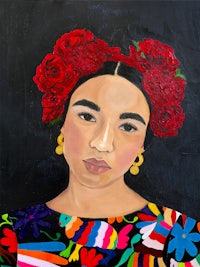 a painting of a woman with flowers in her hair